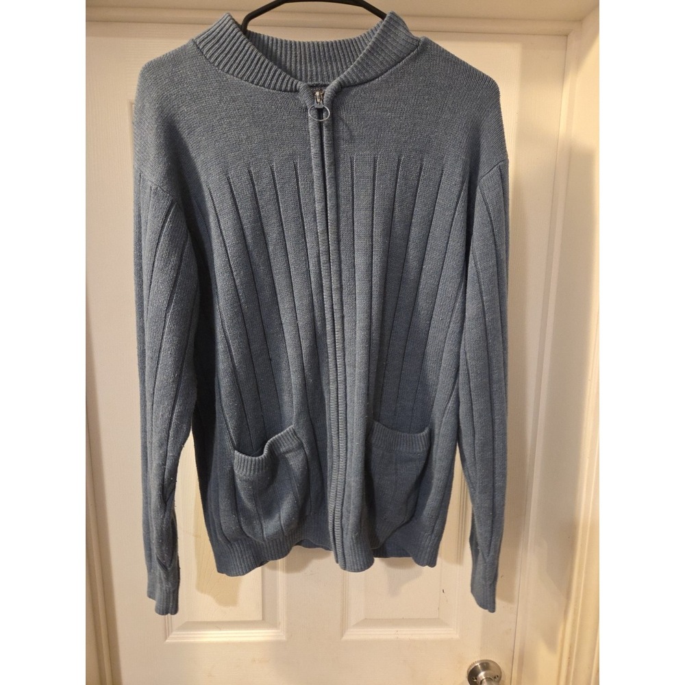 DAVID TAYLOR VINTAGE Men's Knit Navy Blue Long Sleeve Full Zip Sweater Large
